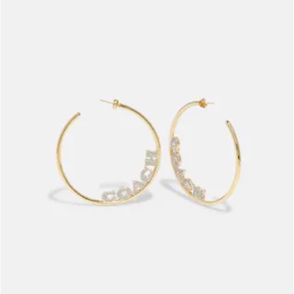 Coach Signature Pave Medium Hoop Earrings - Picture 1 of 4
